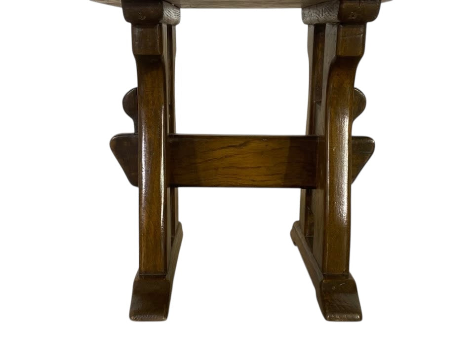 Antique German Oak Side Table – Hand-Turned, Solid Wood