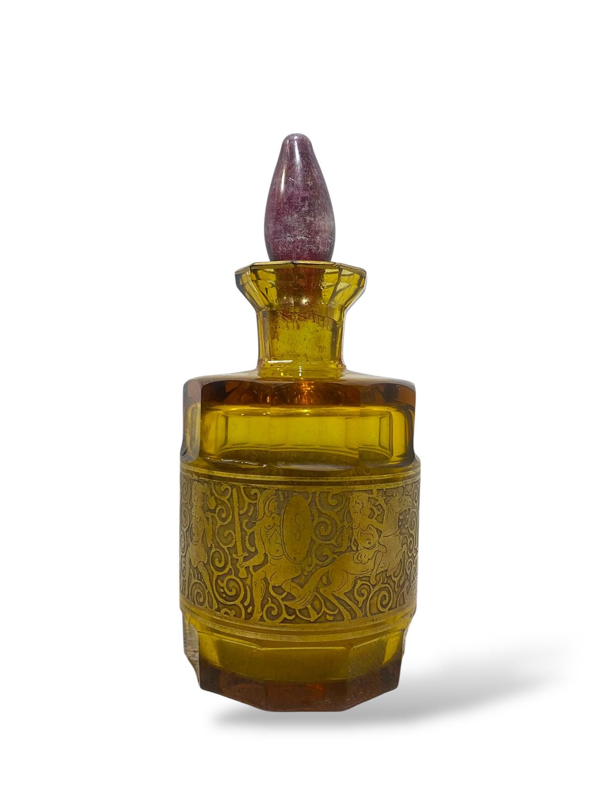Rare Moser Karlsbad Bohemian Crystal Carafe with Lid & Bronze Miniatures