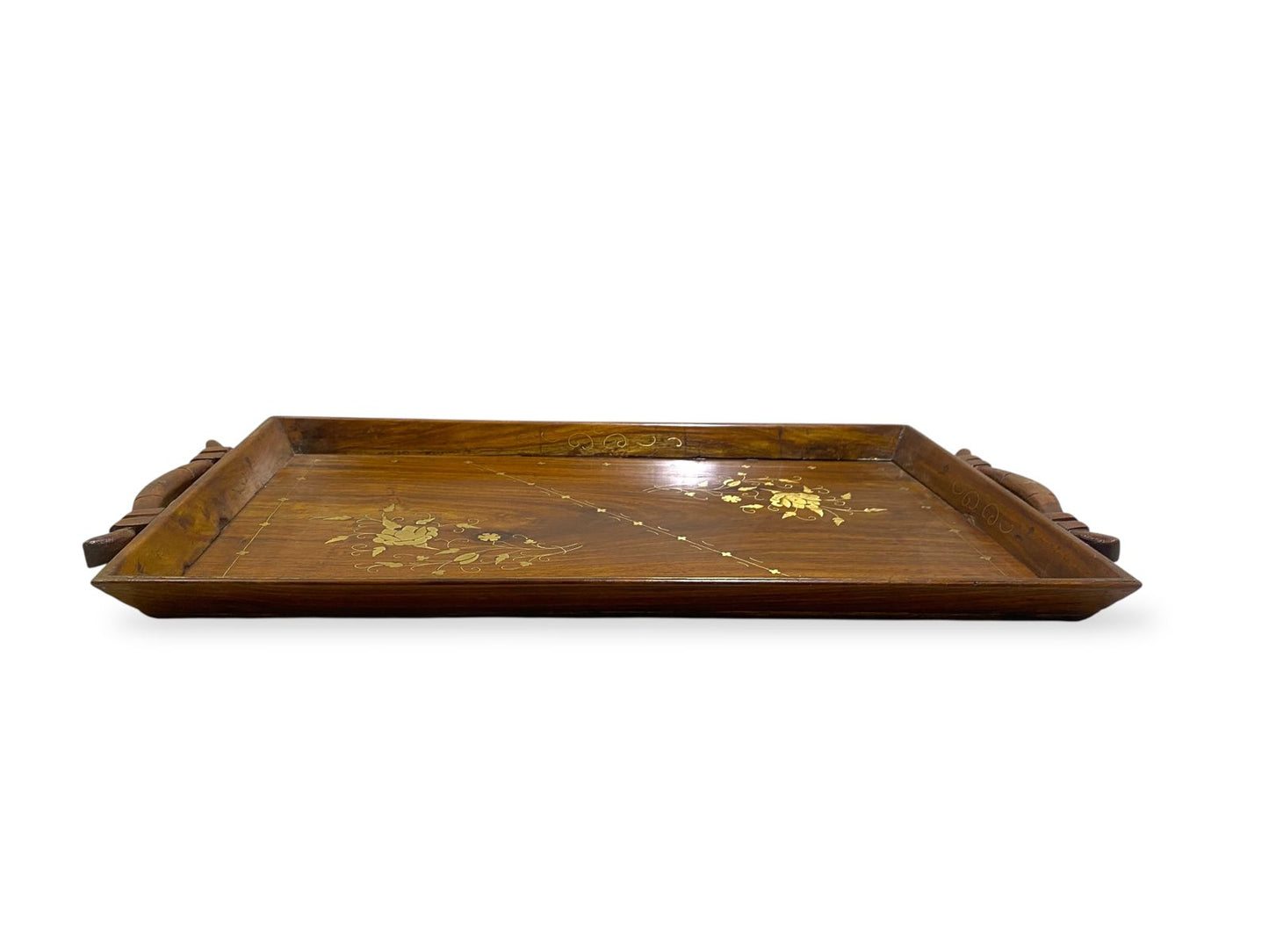 Antique Indian Rosewood Tray with brass Inlay