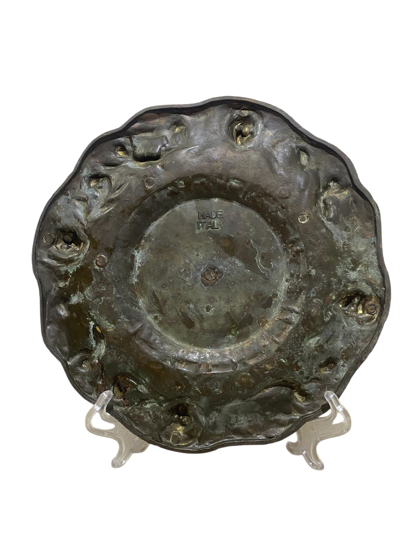 Pair of Vintage Italian Decorative Plates – Cherubs, Lions & Landscape Scene – Semi-Bronze