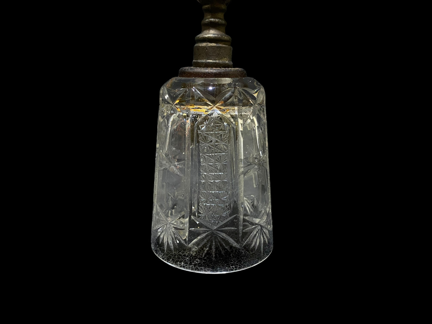 Vintage Bohemian Czech Crystal Bell with Bronze Handle – Hand-Cut