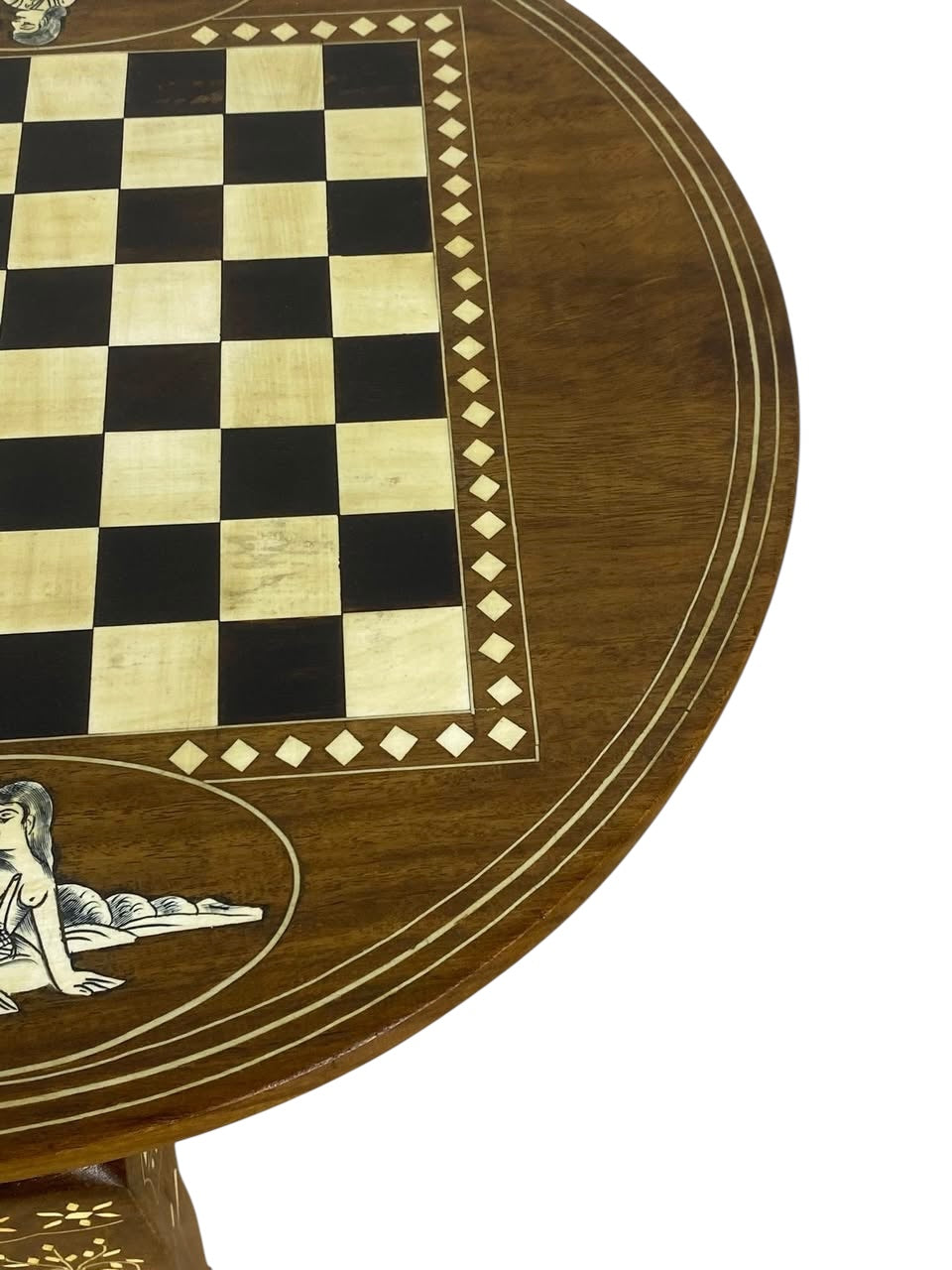 Exceptional Antique Indian Hand-Carved Game Table with Natural Ivory Inlay