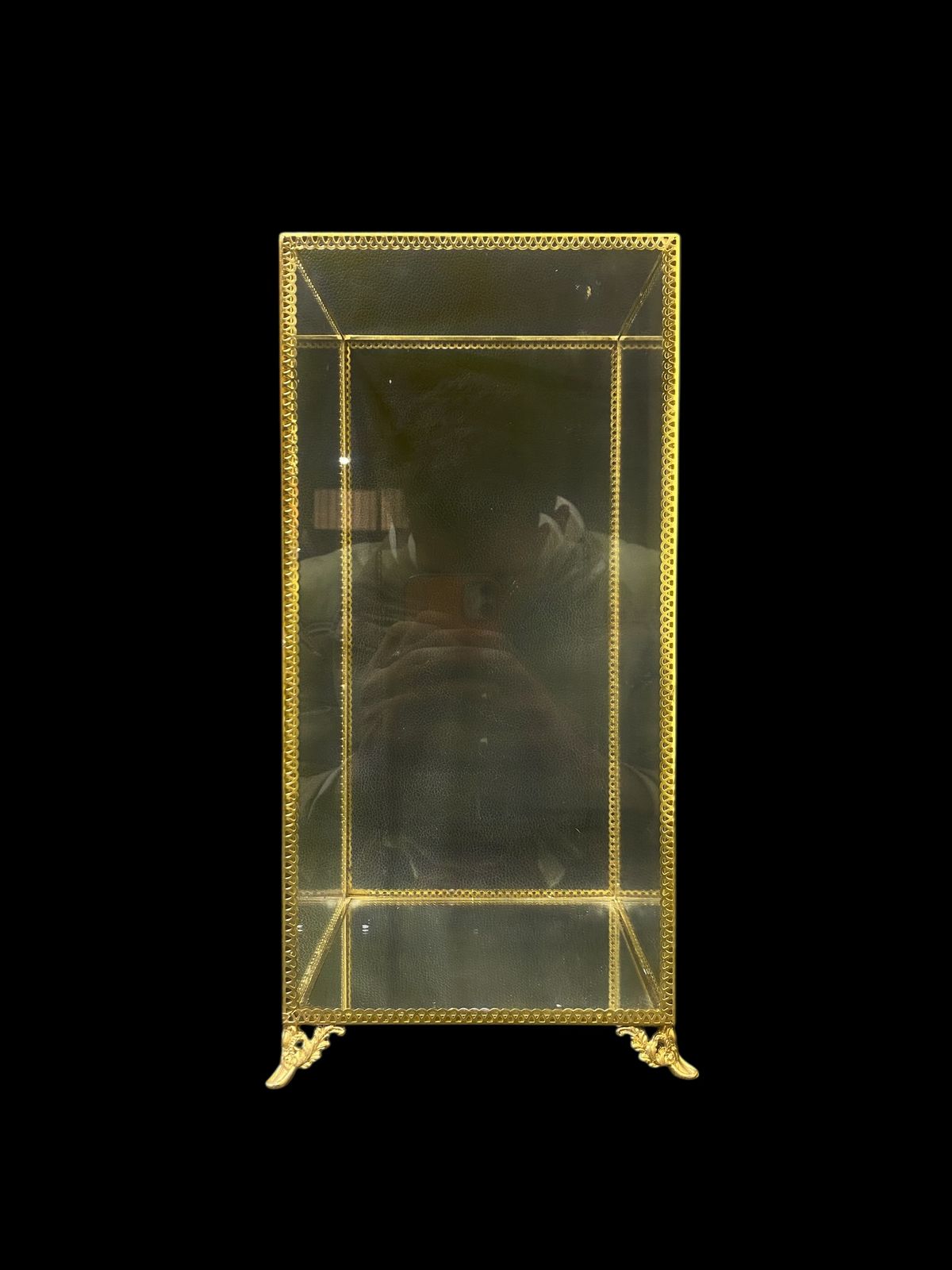 Authentic Antique French Mini Display Cabinet – Solid Bronze Frame with Crystal Glass Sides