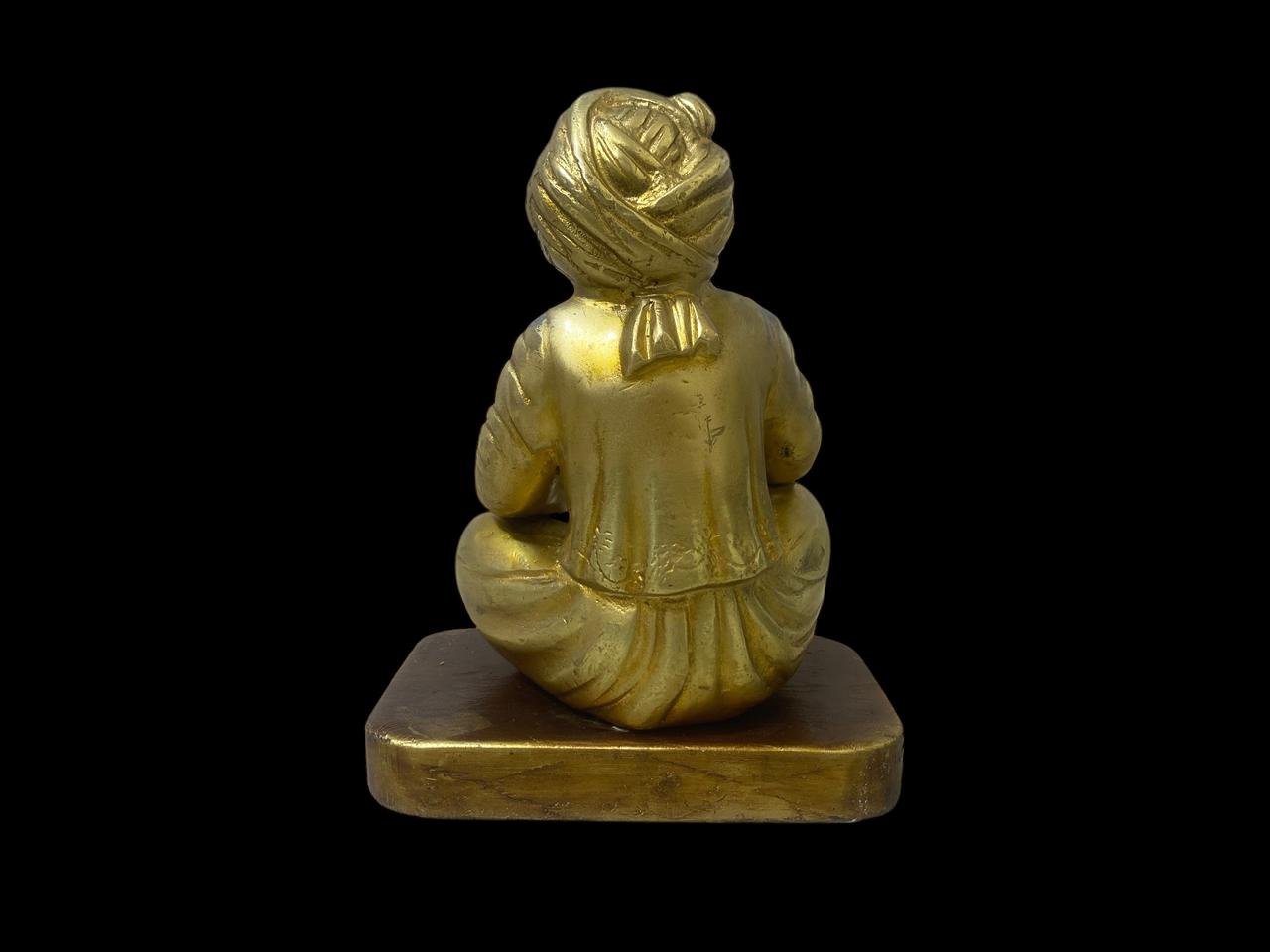 Authentic Antique Indian Bronze Statue with Hand-Engraved Details on Solid Wood Base