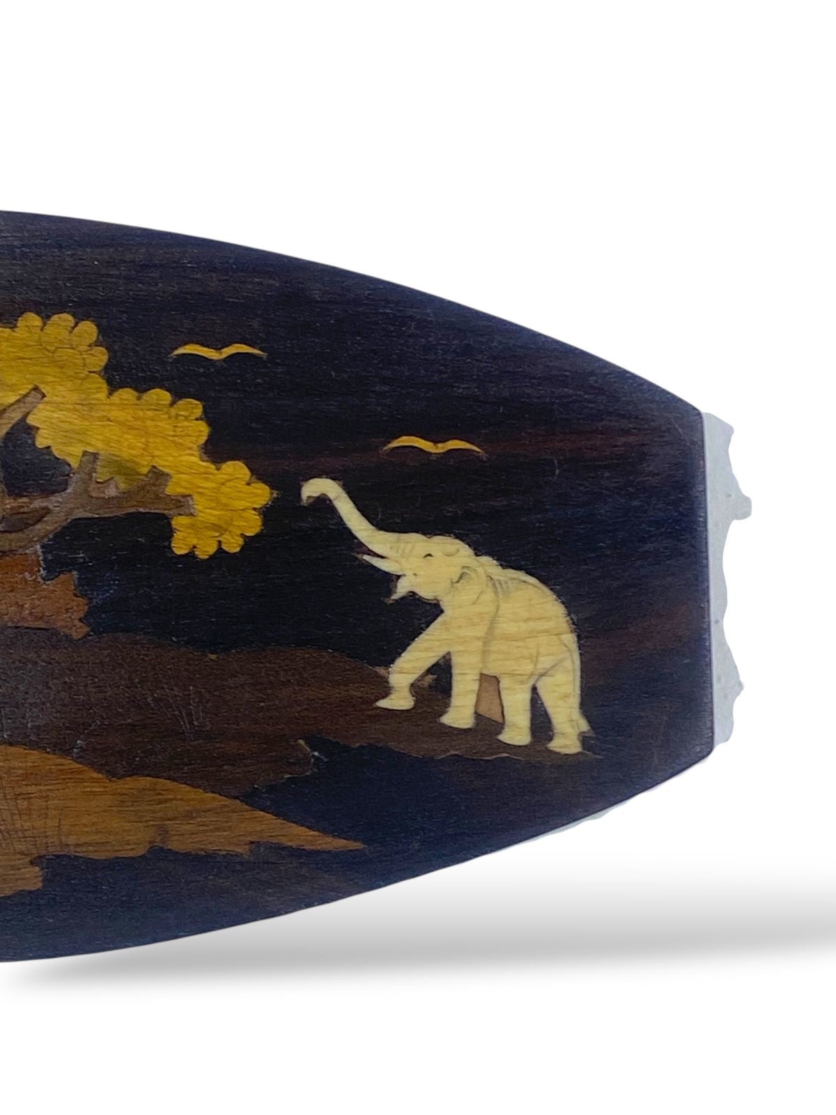 Original Antique Indian Tableau — Solid Palisander Wood with Hand-Carved Elephant Ivory Inlays and Marquetry Artwork