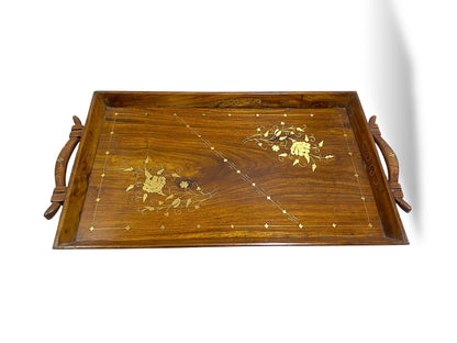 Antique Indian Rosewood Tray with brass Inlay