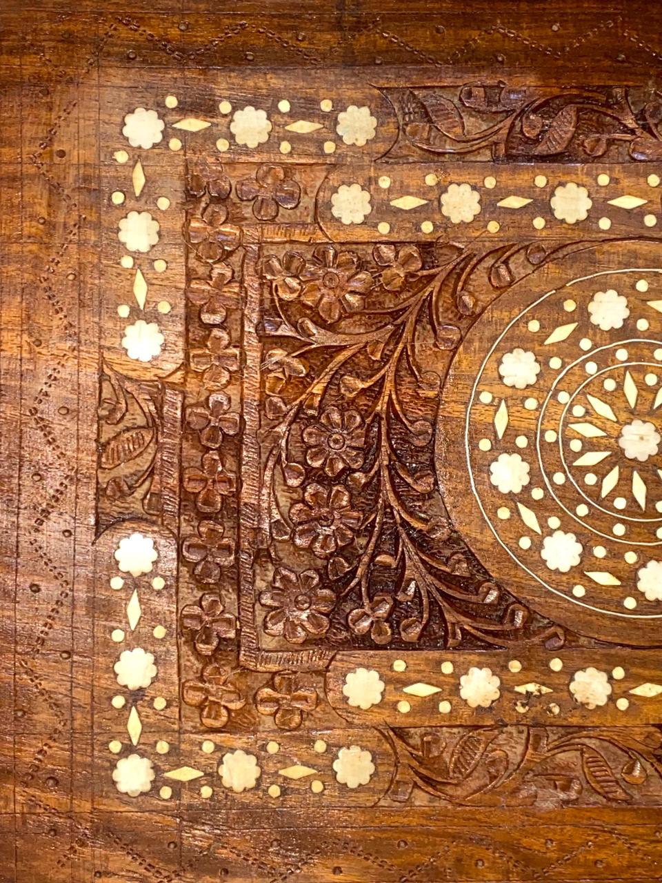 Antique Indian Rosewood Tray with Ivory Inlay