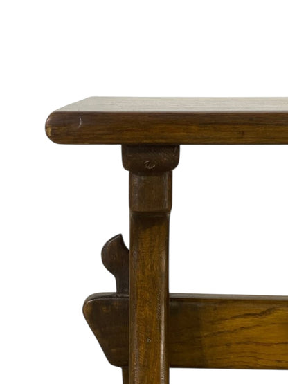 Antique German Oak Side Table – Hand-Turned, Solid Wood