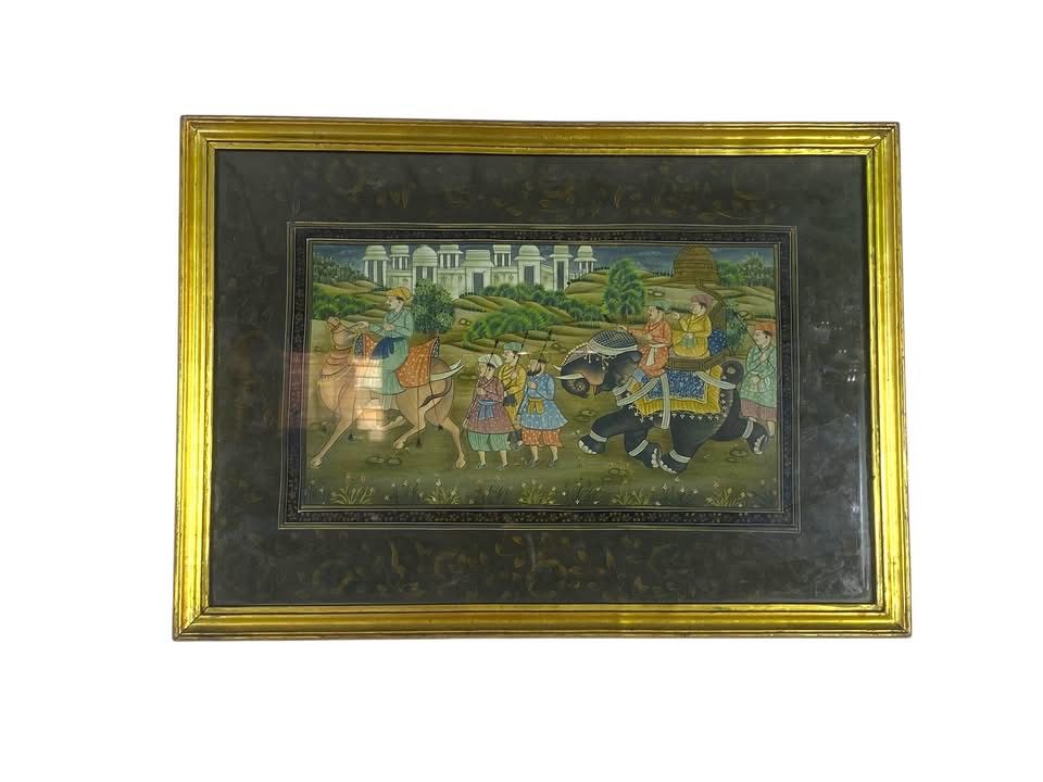 Rare Antique Persian Iranian Painting – Hand-Painted with Original Wooden Frame tableaux