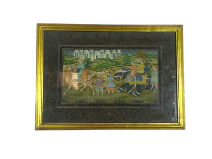 Rare Antique Persian Iranian Painting – Hand-Painted with Original Wooden Frame tableaux