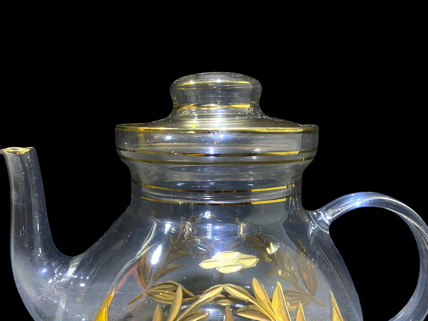 Rare Antique 8-Piece Tea Set – Likely Bohemian Crystal, Hand-Etched and Gold-Gilded