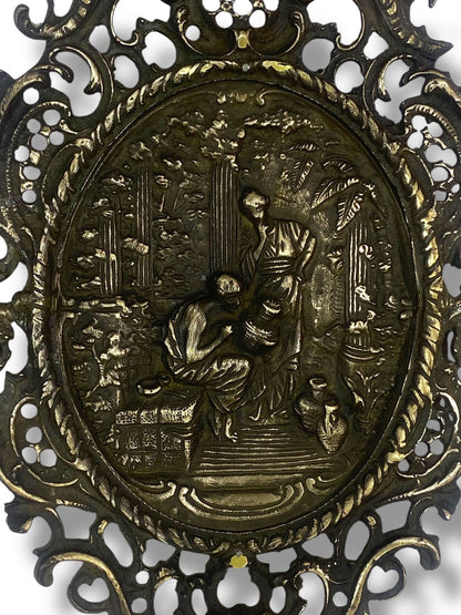 Antique European Bronze Wall Tableau – Large, Heavy & Hand-Engraved