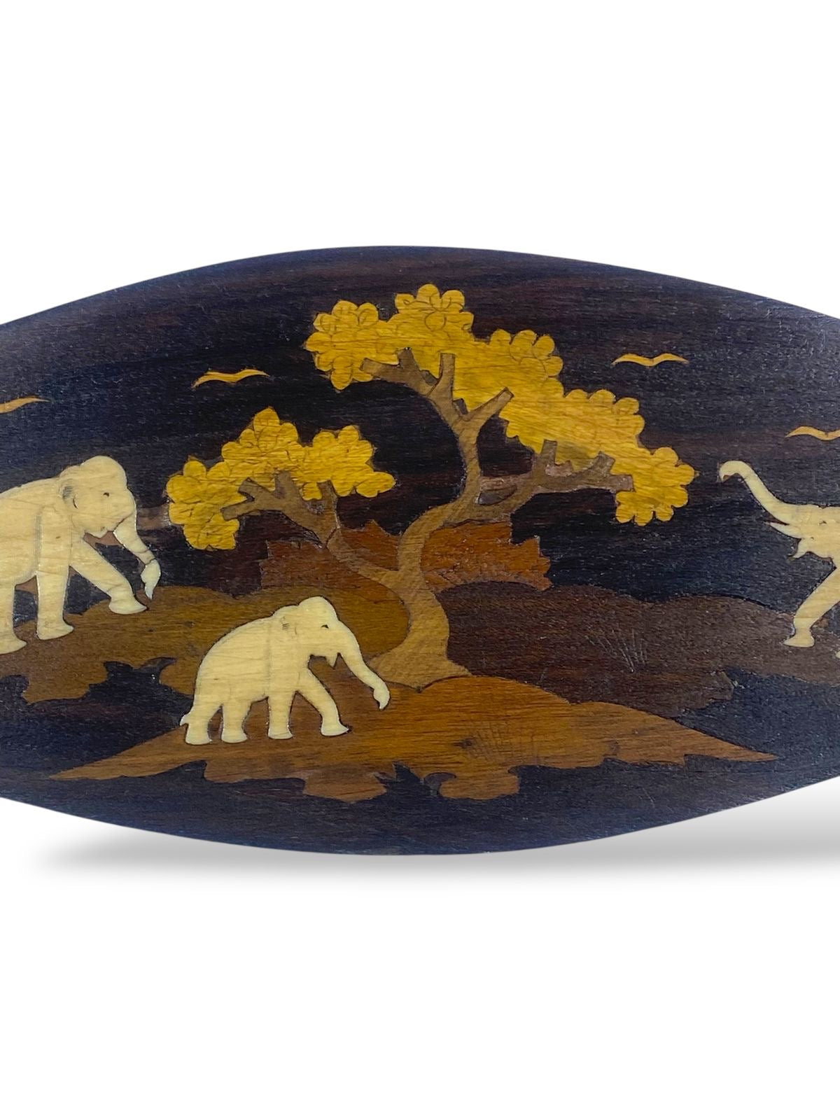 Original Antique Indian Tableau — Solid Palisander Wood with Hand-Carved Elephant Ivory Inlays and Marquetry Artwork