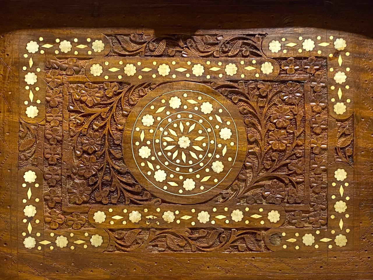 Antique Indian Rosewood Tray with Ivory Inlay