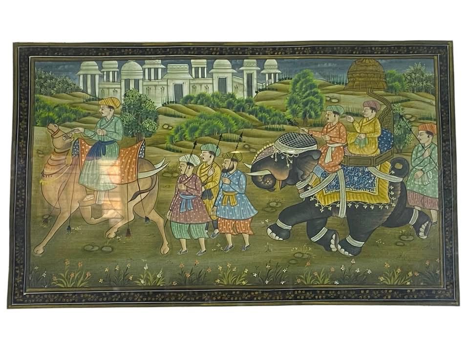 Rare Antique Persian Iranian Painting – Hand-Painted with Original Wooden Frame tableaux