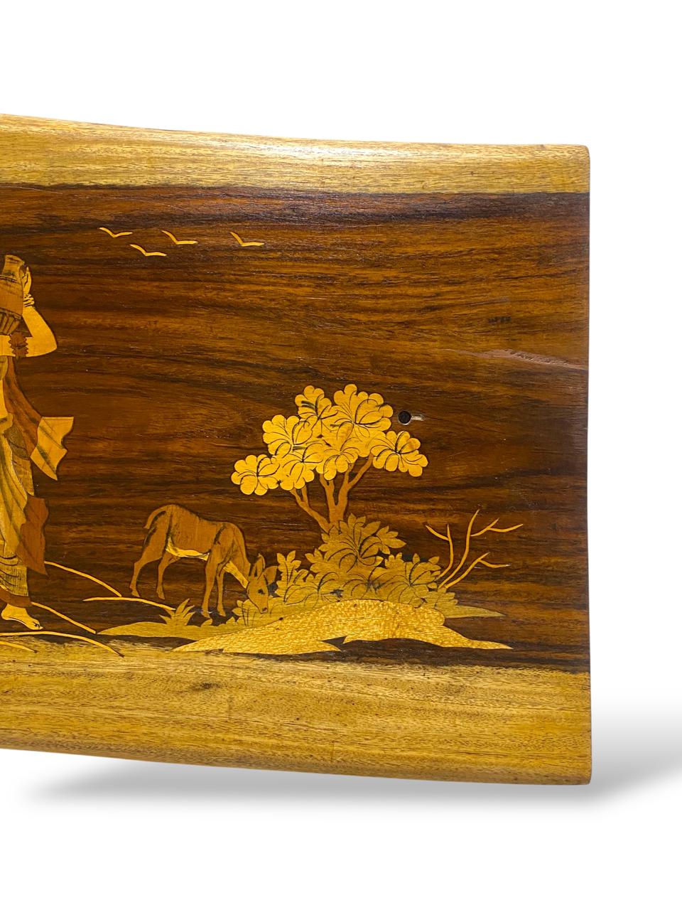 Vintage Rosewood Inlay Panel – Handcrafted Scene
