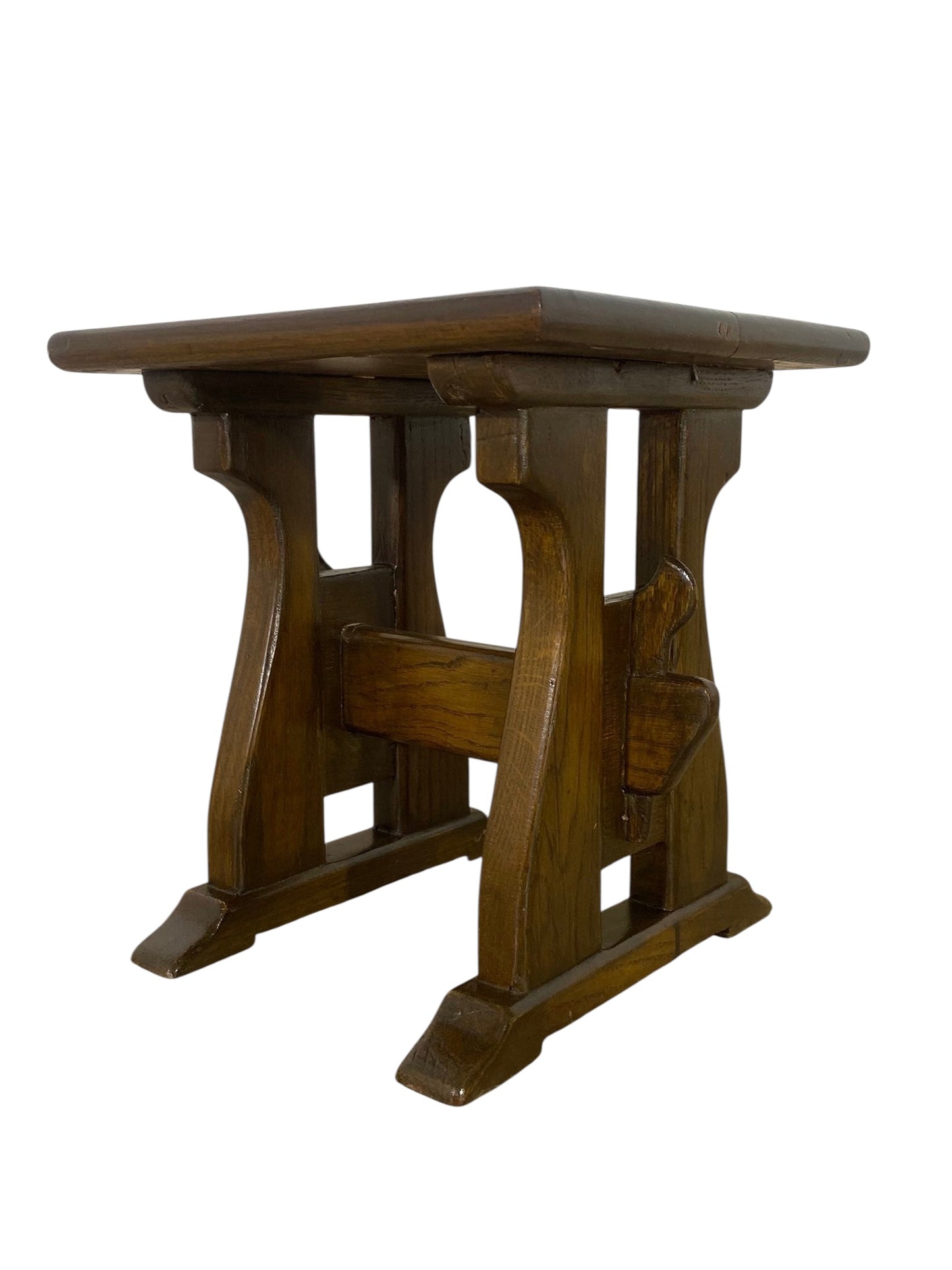 Antique German Oak Side Table – Hand-Turned, Solid Wood