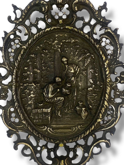 Antique European Bronze Wall Tableau – Large, Heavy & Hand-Engraved