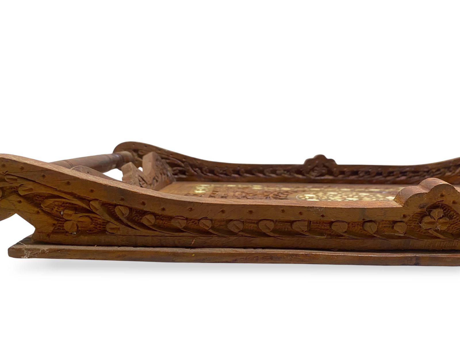 Antique Indian Rosewood Tray with Ivory Inlay