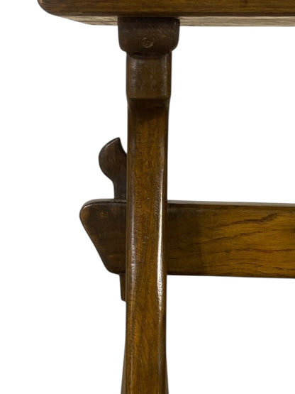 Antique German Oak Side Table – Hand-Turned, Solid Wood