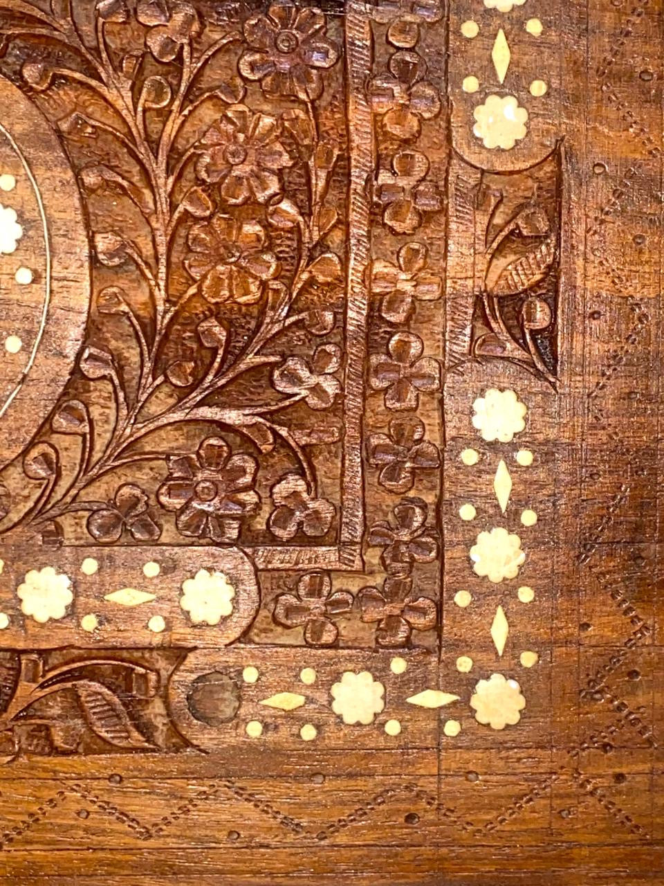 Antique Indian Rosewood Tray with Ivory Inlay