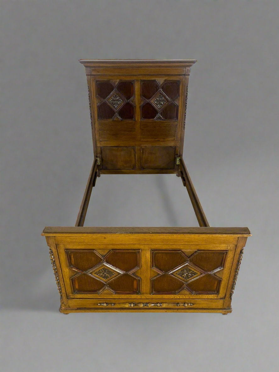 Original Antique English Bed – Hand-Carved Oak