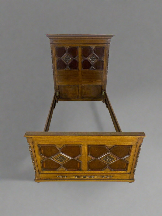 Original Antique English Bed – Hand-Carved Oak