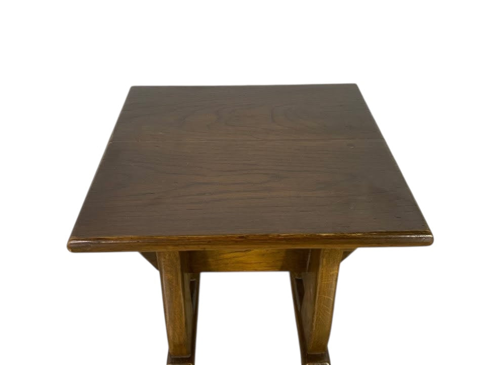 Antique German Oak Side Table – Hand-Turned, Solid Wood