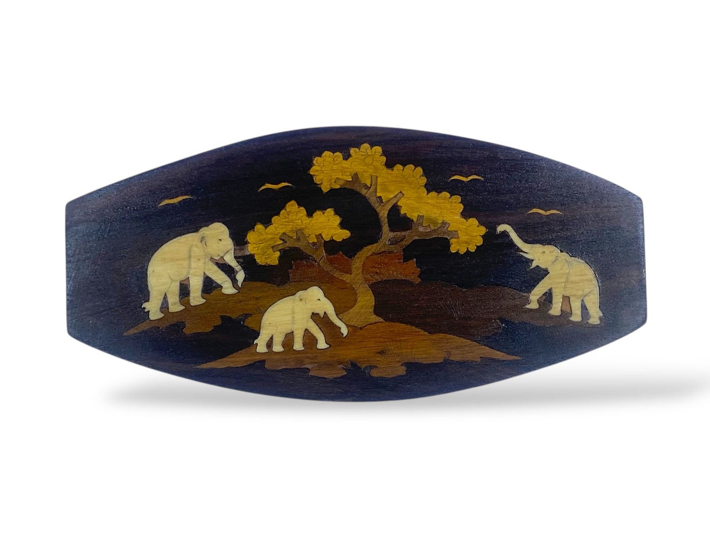 Original Antique Indian Tableau — Solid Palisander Wood with Hand-Carved Elephant Ivory Inlays and Marquetry Artwork