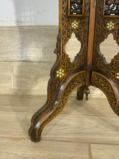 Rare Ottoman Arabesque Mahogany Side Table with Hand-Carved Calligraphy and Natural Ivory Inlay