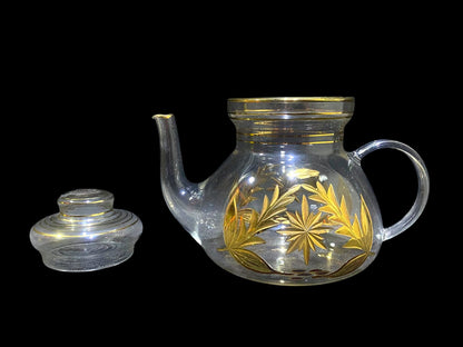 Rare Antique 8-Piece Tea Set – Likely Bohemian Crystal, Hand-Etched and Gold-Gilded