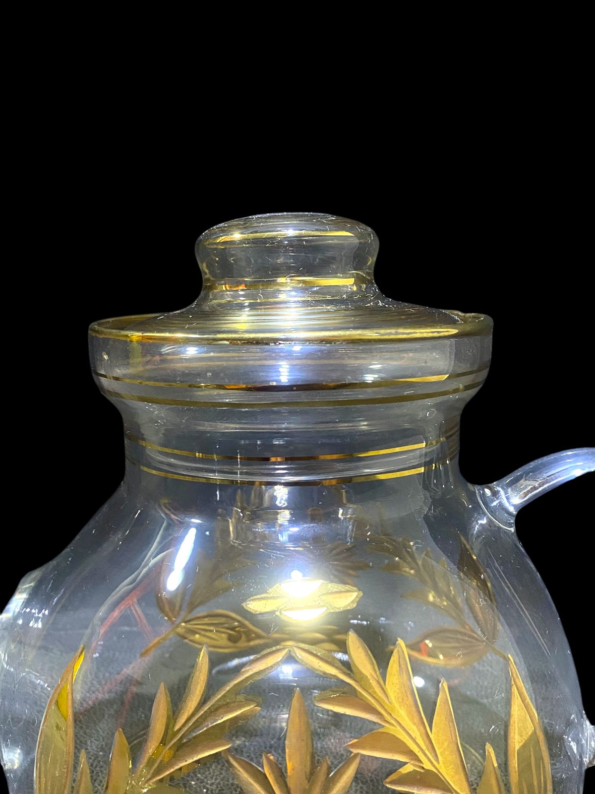 Rare Antique 8-Piece Tea Set – Likely Bohemian Crystal, Hand-Etched and Gold-Gilded