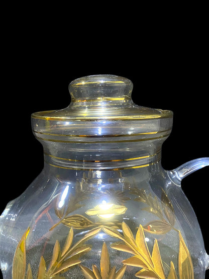 Rare Antique 8-Piece Tea Set – Likely Bohemian Crystal, Hand-Etched and Gold-Gilded