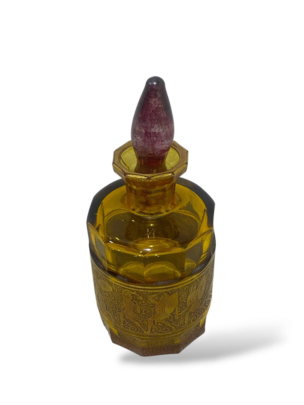 Rare Moser Karlsbad  Bohemian Crystal Carafe with Lid & Bronze Miniatures