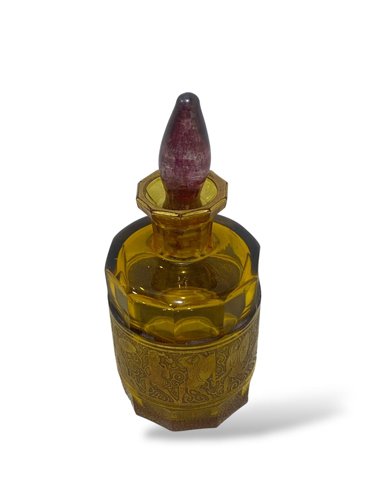 Rare Moser Karlsbad  Bohemian Crystal Carafe with Lid & Bronze Miniatures
