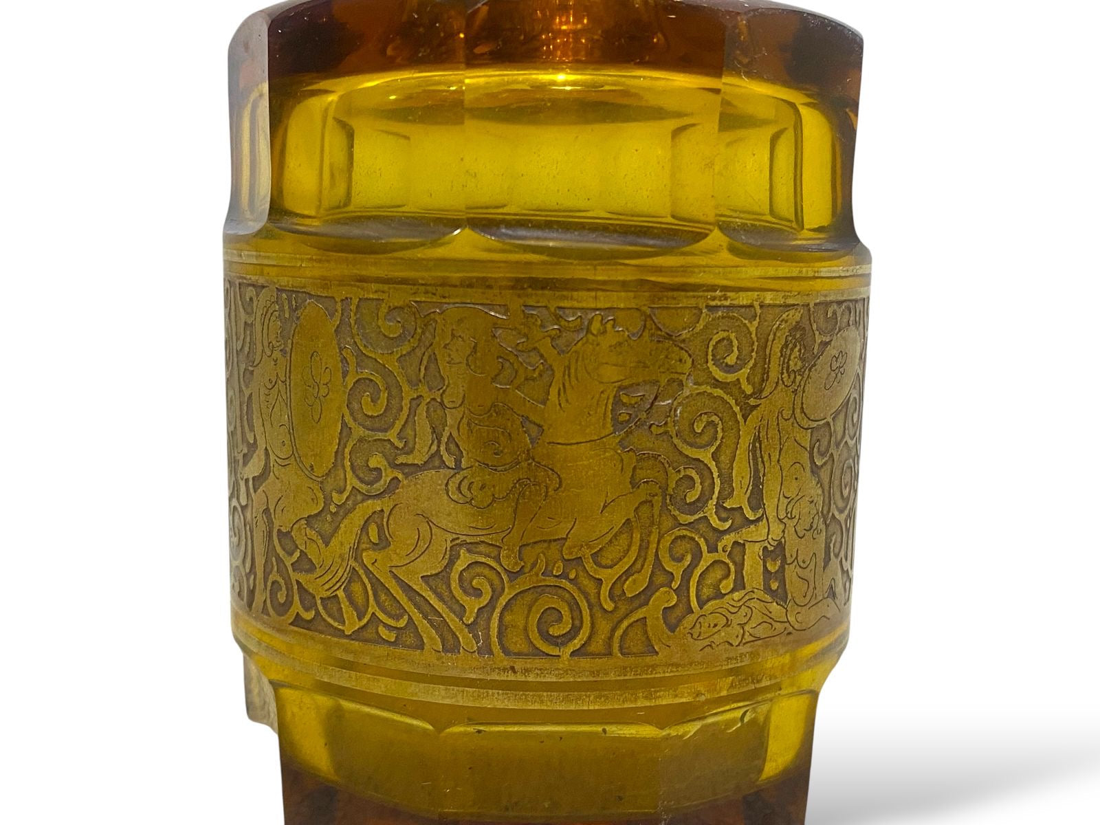 Rare Moser Karlsbad  Bohemian Crystal Carafe with Lid & Bronze Miniatures