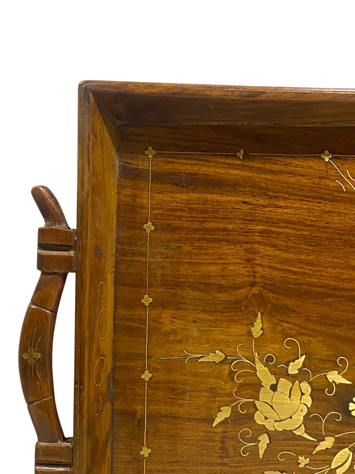 Antique Indian Rosewood Tray with brass Inlay