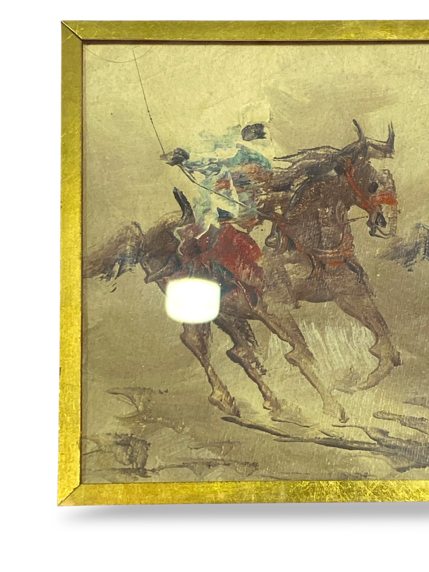 Antique Hand-Painted Arabic Oil Painting with Carved Frame