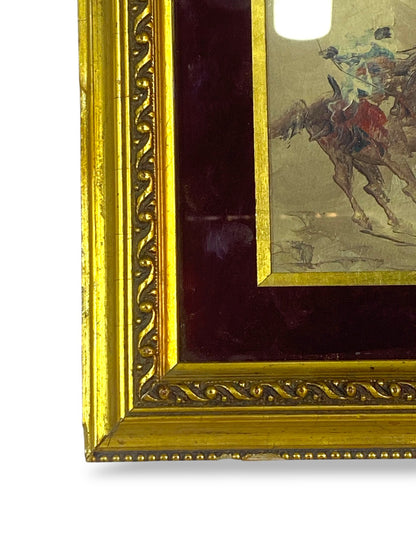 Antique Hand-Painted Arabic Oil Painting with Carved Frame