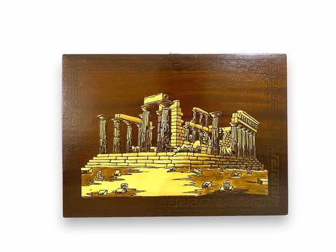Antique Greek Oak Panel with Natural Ivory Inlay tableaux