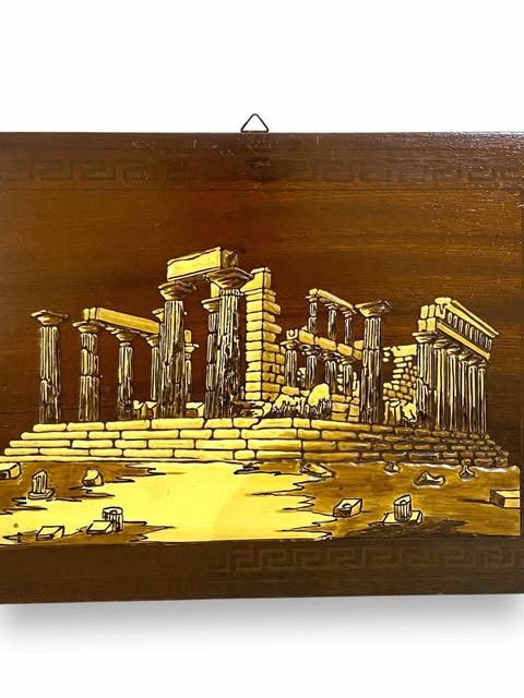 Antique Greek Oak Panel with Natural Ivory Inlay tableaux