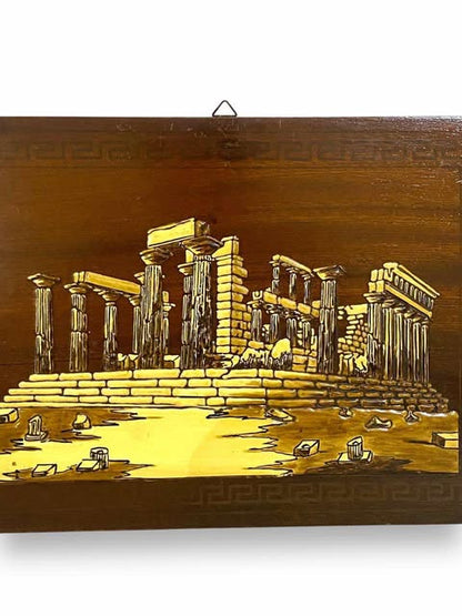 Antique Greek Oak Panel with Natural Ivory Inlay tableaux