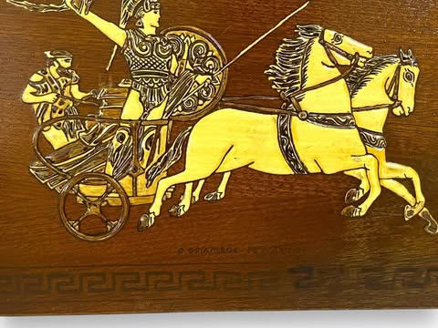 Antique Greek Oak Panel with Natural Ivory Inlay