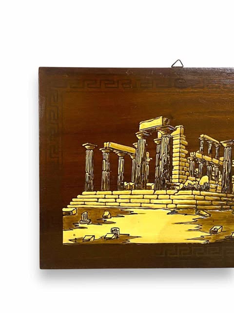 Antique Greek Oak Panel with Natural Ivory Inlay tableaux
