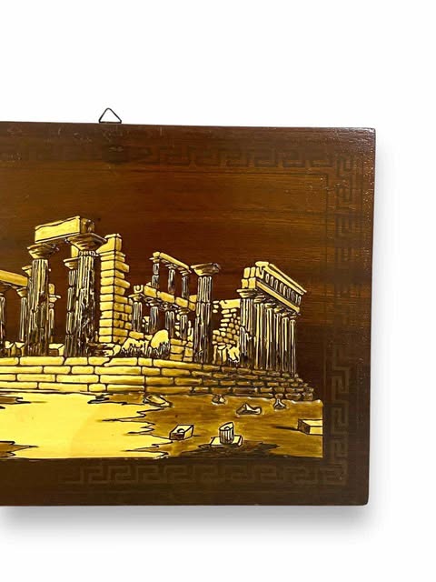 Antique Greek Oak Panel with Natural Ivory Inlay tableaux
