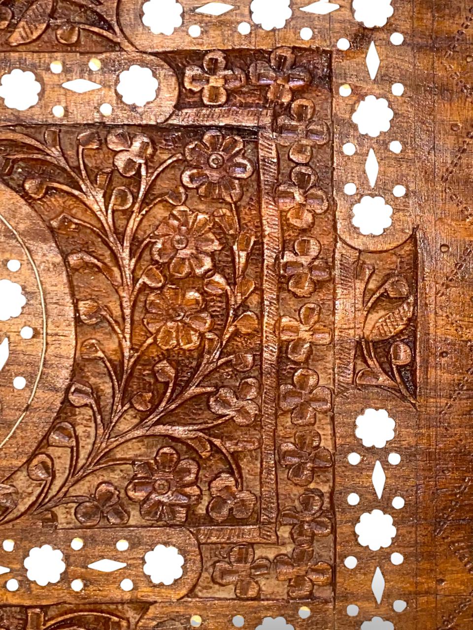 Antique Indian Rosewood Tray with Ivory Inlay