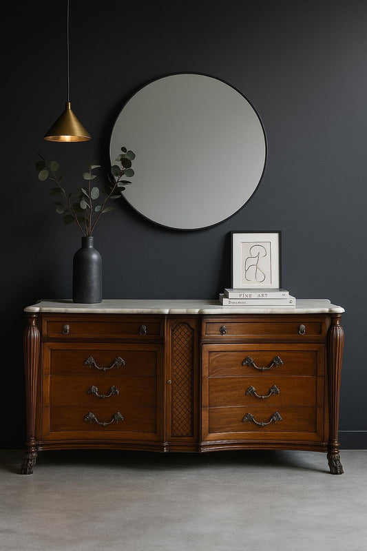 Rare Antique American Sideboard by Maslow Freen – Mahogany & Oak with Bronze Details