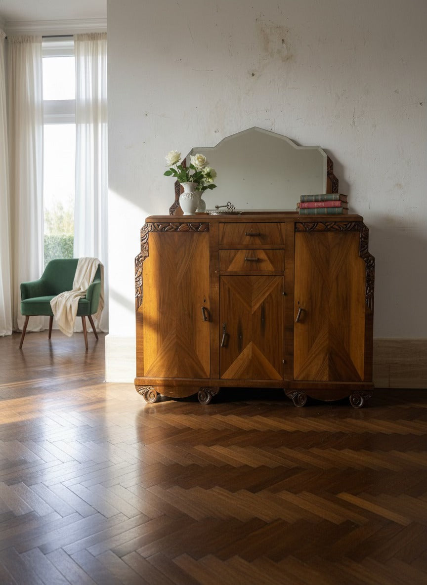 Rare Antique English Mahogany Buffet with Mirror – Two Separate Pieces