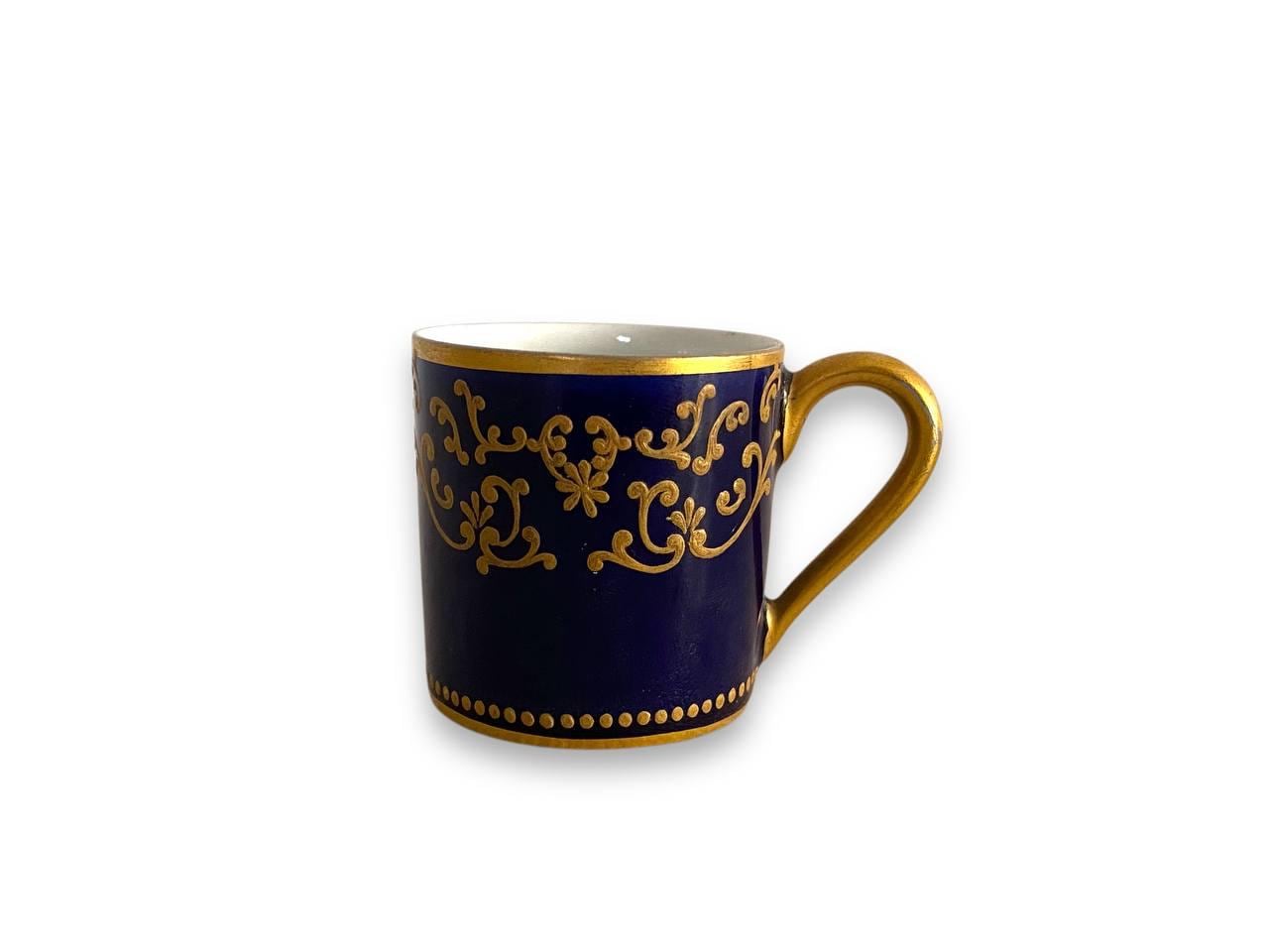 1771 Sevres Cobalt Blue and Gold Flowers Demitasse Cup and Saucer S mark 