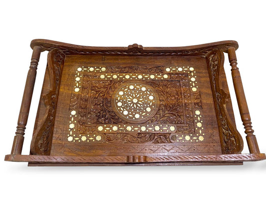 Antique Indian Rosewood Tray with Ivory Inlay